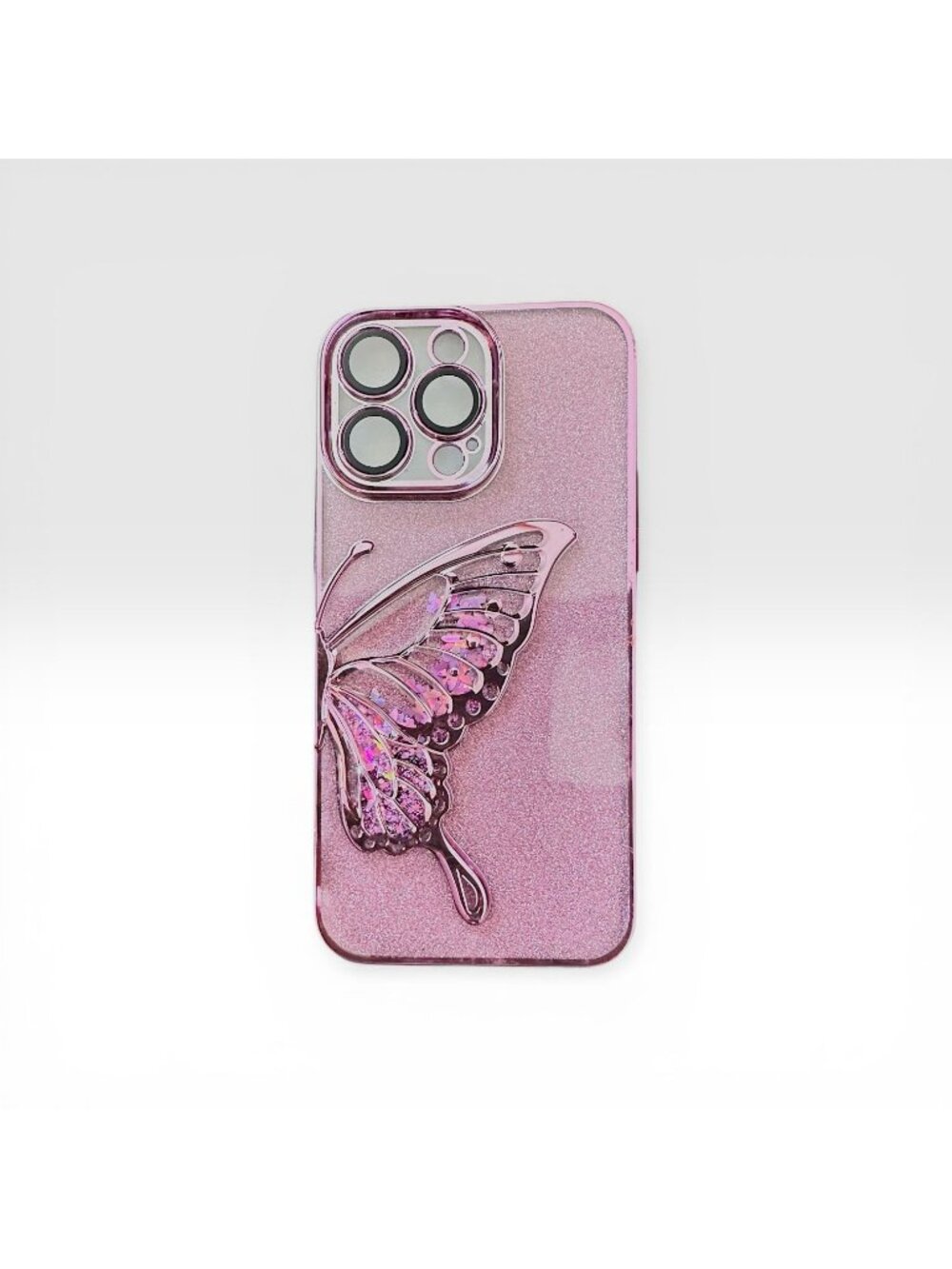 Butterfly Glitter Bling Pink iPhone 15 Pro Max Case